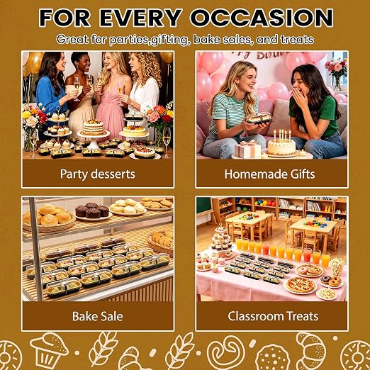 NPLUX 100 Pack Mini Cake Pans with Lids and Spoons Black Gold Rectangular Aluminum Foil Baking Pans Mini Cheesecake Containers, Graduation Gifts Party Favors(6.8oz)