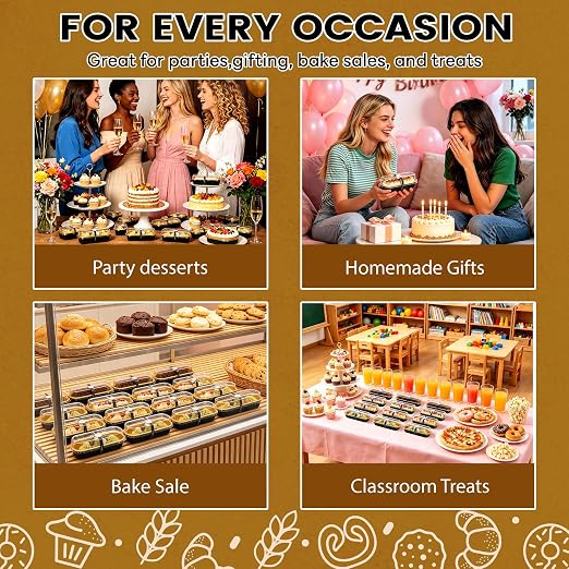NPLUX 50 Pack Mini Cake Pans with Lids and Spoons Black Gold Rectangular Aluminum Foil Baking Pans Mini Cheesecake Containers, Graduation Gifts Party Favors(6.8oz)