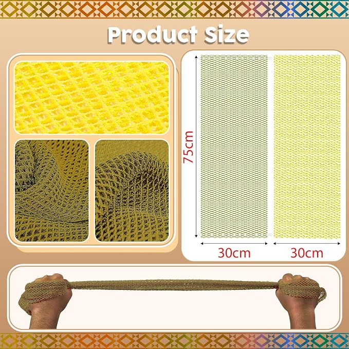 Real African Net Sponge - 2 Pieces Authentic Exfoliating Body Scrubbers - Ultra-Gentle for Sensitive/Dry/Oily Skin - Shower & Bath Essential (Army Green & Yellow)