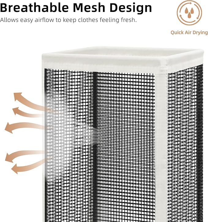 STORAGE MANIAC Mesh Laundry Hamper, 23.7 Gal. Tall Laundry Basket for Airflow, Strong Metal Dirty Clothes Hamper for College Dorm, Bedroom, Bathroom, Clothes Bin, White & Black