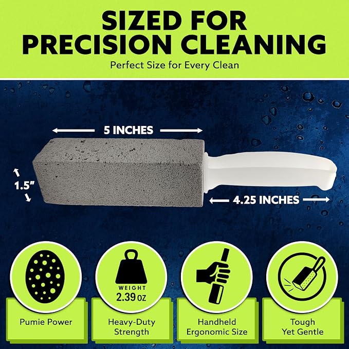 PUMIE Pumice Stone Toilet Bowl Cleaner (2-Pack) - Toilet Pumice Stone with Handle - Heavy Duty Scouring Stick for Rings, Bowls, Hard Water Stains, Lime, Rust, Sink - Includes Handle for Easy Use