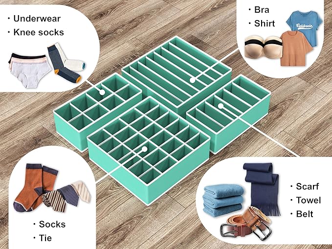 Simple Houseware 4-Pack Drawer Organizer Set for Underwear/Socks/Bra | Turquoise, Closet Dividers for Underwear, Socks, Bras, Scarves, Ties - Foldable Non-Woven Storage Boxes