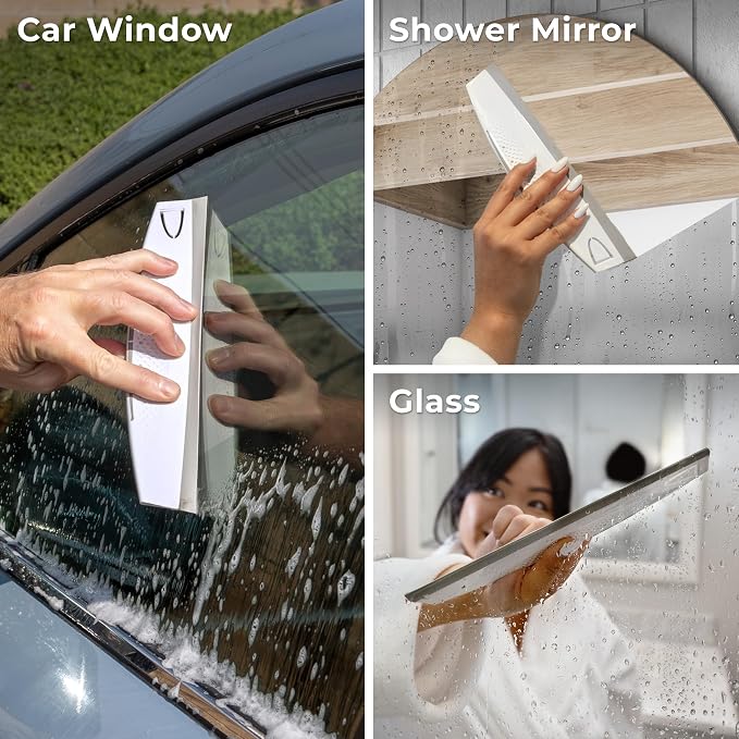 Zadro Silicone Squeegee with Hanging Hook Water Blade for Cleaning Kitchen Countertops Sink Bathroom Shower Mirrors Glass Car Windows Wiper Scraper Flexible Waterblade Cleaner Tool (1, White/Gray)
