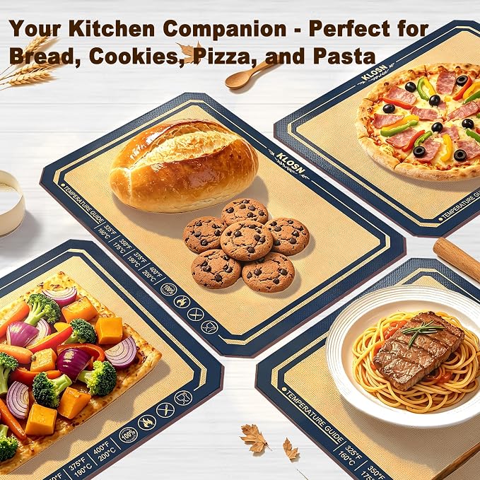 Silicone Baking Mat 16.5″ × 11.6″- 2 Pack, Non-Stick & 500°F Heat Resistant Macaron Silicone Mats, Easy to Clean Reusable Food-Grade Silicone Cookie Sheet for Baking Supplies Fit Half Sheet Pan