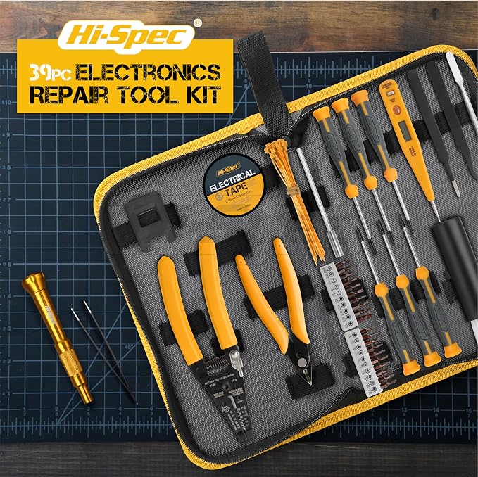 Hi-Spec Electronics Repair & Opening Tool Kit for Laptops Phones Devices | 39pc, everyday fixes made easier, organized portable storage, beginner-friendly selection, apartment and office tasks, tidy
