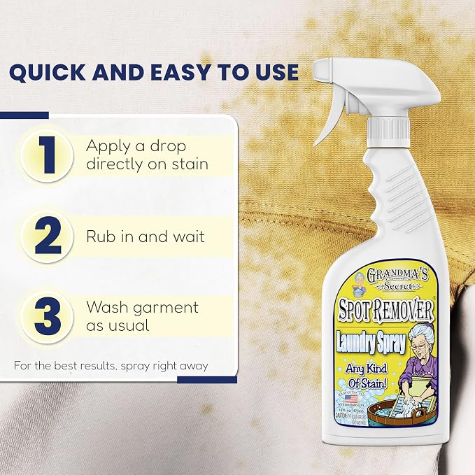 Grandma's Secret Spot Remover Laundry Spray - Chlorine, Bleach and Toxin-Free Fabric Stain Remover for Clothes - Removes Oil, Paint, Blood and Pet Stains - 16 Oz, 2 Pack