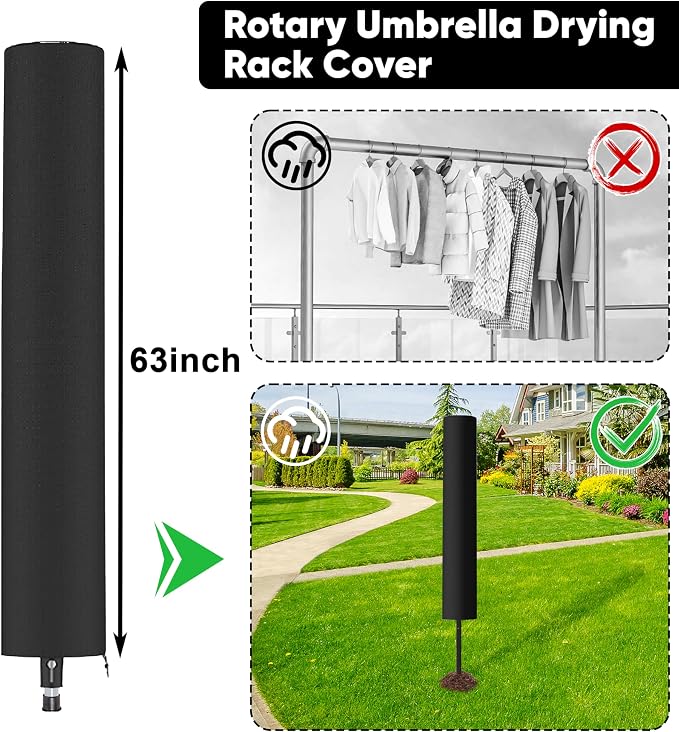 MYOYAY 165 Ft Outdoor Umbrella Drying Rack Rotary Retracting Clothesline | Adjustable Height Collapsible Umbrella Clothesline 4 Arm Heavy Duty Clothes Drying Rack with 12 Lines for Laundry Outdoors