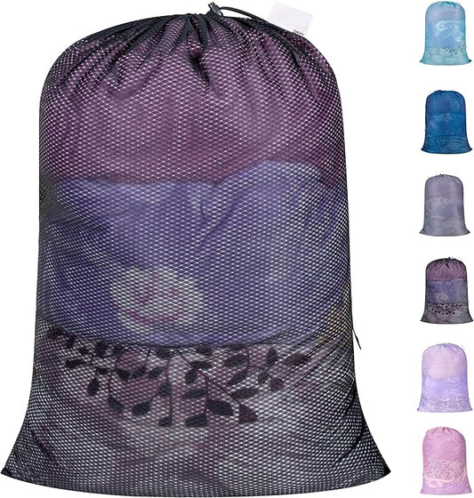 Heavy Duty Diamond Mesh Laundry Bag, 24x36", Black | Drawstring & ID Tag, Machine Washable, Commercial Grade, , For College Dorms, Travel, Sports Equipment