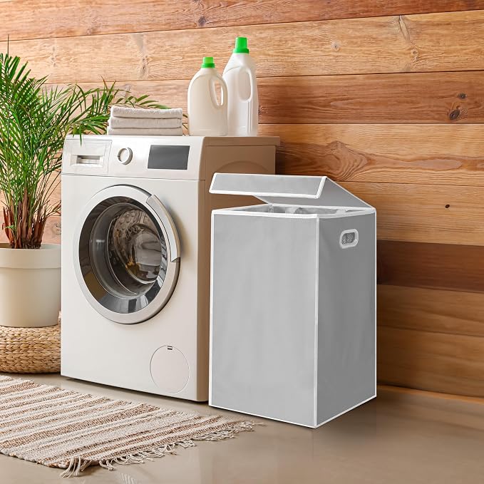 Simple Houseware Foldable Laundry Hamper Basket with Lid and Bag, Gray