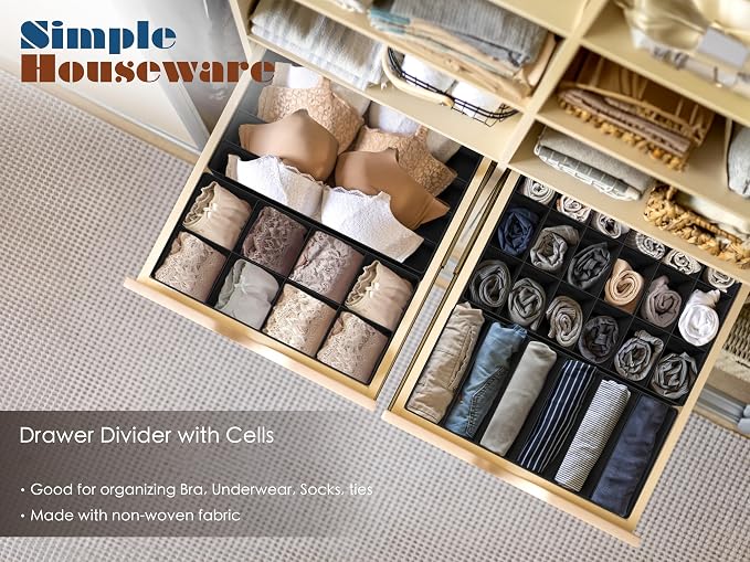 Simple Houseware Closet Underwear Organizer Drawer Divider Assorted 7 pcs | Black