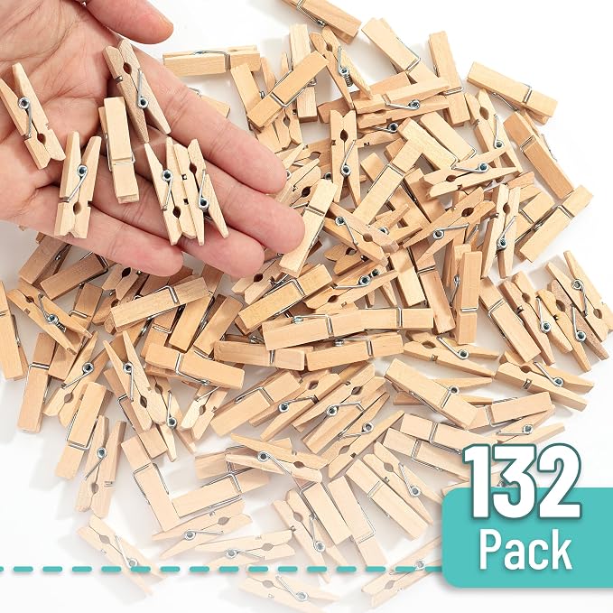 Mr. Pen- Mini Wooden Clothes Pins, 1.4 Inch, 132 Pack, Natural Wood Clips for Crafts, Classroom Projects, Hanging Photos, Chip Bags, Decoration, Rust Resistant Spring