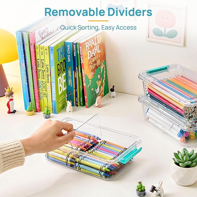 Vtopmart 8 Pack Clear Pencil Box with Removable Divider, BPA-Free Plastic Storage Containers for Pens, Pencils, Crayons, Markers, Craft Supplies and Small Items