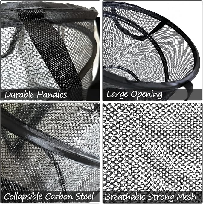 BATTOO Collapsible Laundry Baskets, Foldable Hamper for Laundry, Extra Large Pop Up Laundry Hamper 88L with Portable Bag Mesh Clothes Hamper for Bathroom, Campout, Dorm or Travel