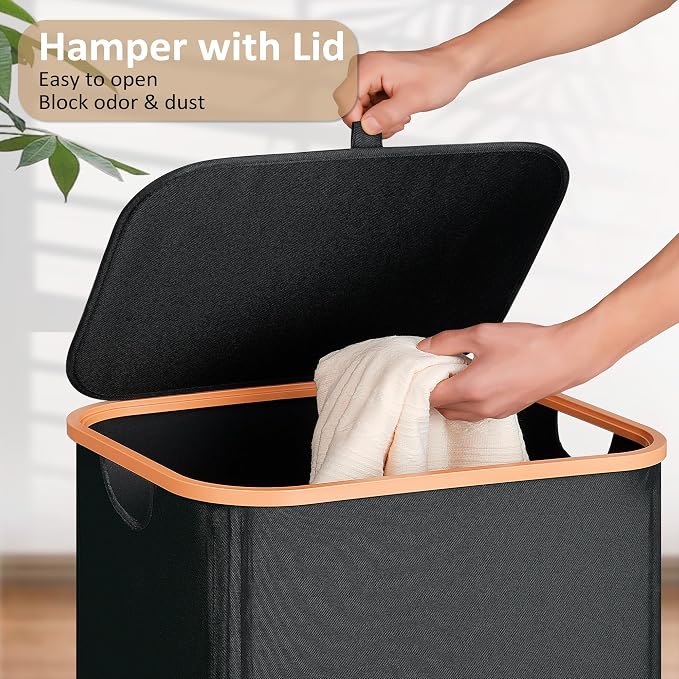 Vincona Slim Laundry Basket with Lid, Narrow Dirty Clothes Hampers for Laundry with Handle, Skinny Laundry Bin for Laundry Room, Dorm, Bedroom and Bathroom, 26.4 Gallon (100L) Black