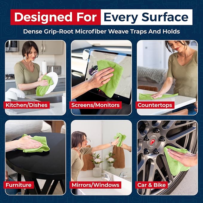 USANOOKS Microfiber Cleaning Cloth Light Green - 50 Pcs 12.5"x12.5" - High Performance - 1200 Washes, Ultra Absorbent Towels Weave Grime & Liquid for Streak-Free Mirror Shine - Car Washing Cloth