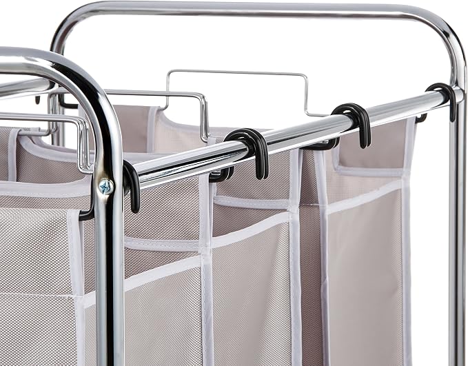 Amazon Basics 3-Bag Laundry Sorter with Removable Bags, Metal Frame, Washable, Locking Wheels, Gray