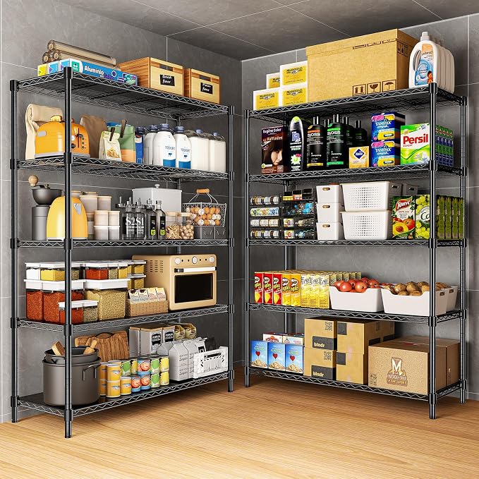 48" W Garage Shelving 1875LBS Heavy Duty Wire Shelving Unit, Metal 5-Tier Adjustable Steel Storage Rack with Liners, Storage Tote Rack, 48" W x 18" D x 72" H for Garage Commercial, Black