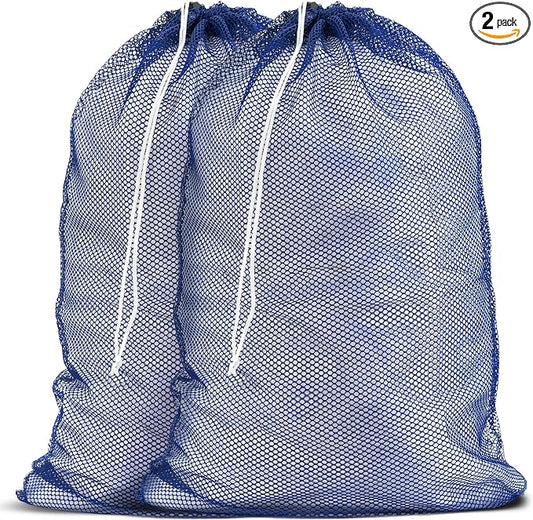 Handy Laundry Mesh XL Laundry Bag 24"x36" 2-Pack, Heavy Duty, Blue | 2-Pack, XL 24x36 Mesh Laundry Bag, Secure Drawstring, Heavy Duty, Machine Washable, for Delicates Dorm Travel Storage, Blue