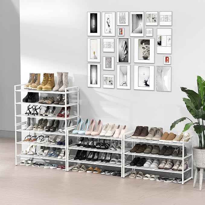 Simple Houseware 3-Tier Stackable Metal Panel Shoe Rack, White | 9 Pairs of Shoes Storage Organizer for Closet, Entryway, Garage & Corridor