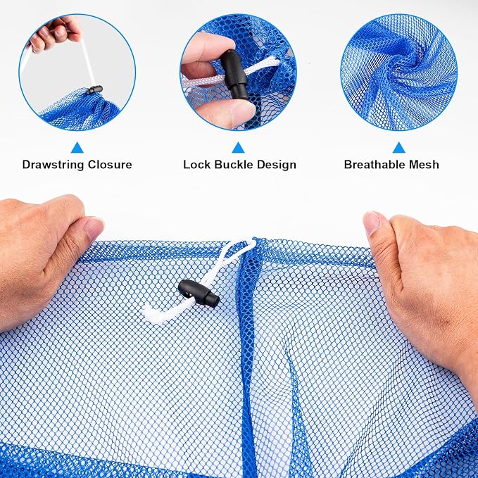 2 Pack Large Mesh Laundry Bags, 24" x 36" Heavy Duty Strong | Drawstring Dirty Clothes Bags, with Soft Breathable Net, Machine Washable, For College, Dorm, Camp, Travel ＆ Family Use(Blue)