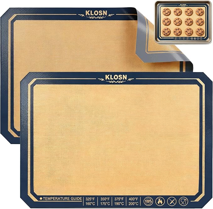 Silicone Baking Mat 16.5″ × 11.6″- 2 Pack, Non-Stick & 500°F Heat Resistant Macaron Silicone Mats, Easy to Clean Reusable Food-Grade Silicone Cookie Sheet for Baking Supplies Fit Half Sheet Pan