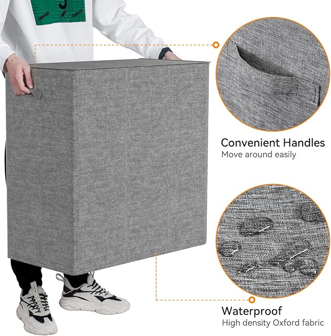 WOWLIVE 180L Laundry Hamper 3 Section, Large Laundry Basket with Lid | Dirty Clothes Hampers with Removable Bags and Handles, Collapsible Laundry Basket Organizer for Dorm Room, College, Grey
