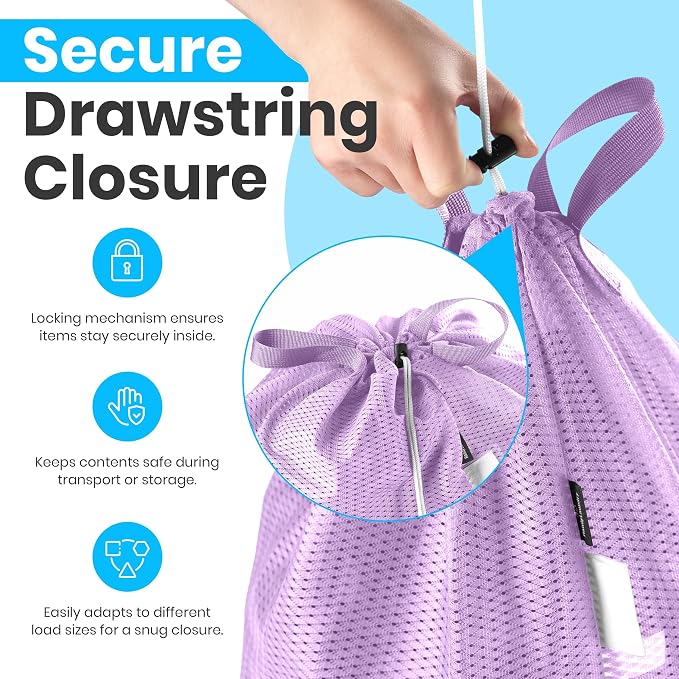 Handy Laundry Mesh XL Laundry Bag 24"x36" with Shoulder Strap, Purple | XL 24x36 Mesh Laundry Bag, Handles & Shoulder Strap, Breathable, Machine Washable, Dorm Travel Bedding, Purple
