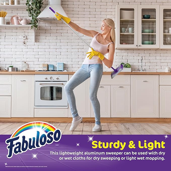 Fabuloso Dry and Wet Sweeper | 2-in-1 Sweeping and Mopping | Swivel Head | Lightweight Aluminum | Pack of 12 Dry Cloths