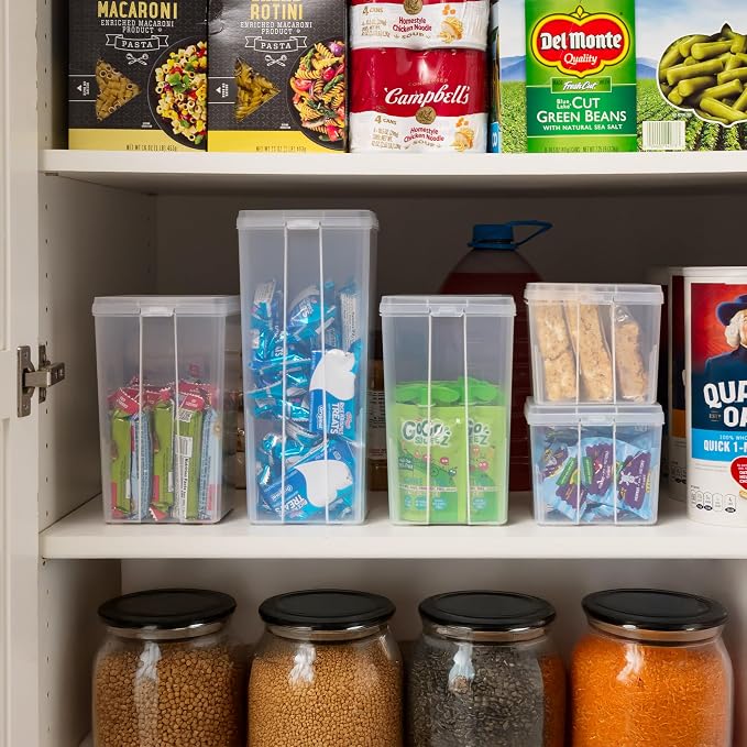 IRIS USA Vertical Storage Bins with Lids |Made in USA| Flip Top Containers for Organizing Pantry, Office, Craft, and Study Supplies - Large (6-Pack)