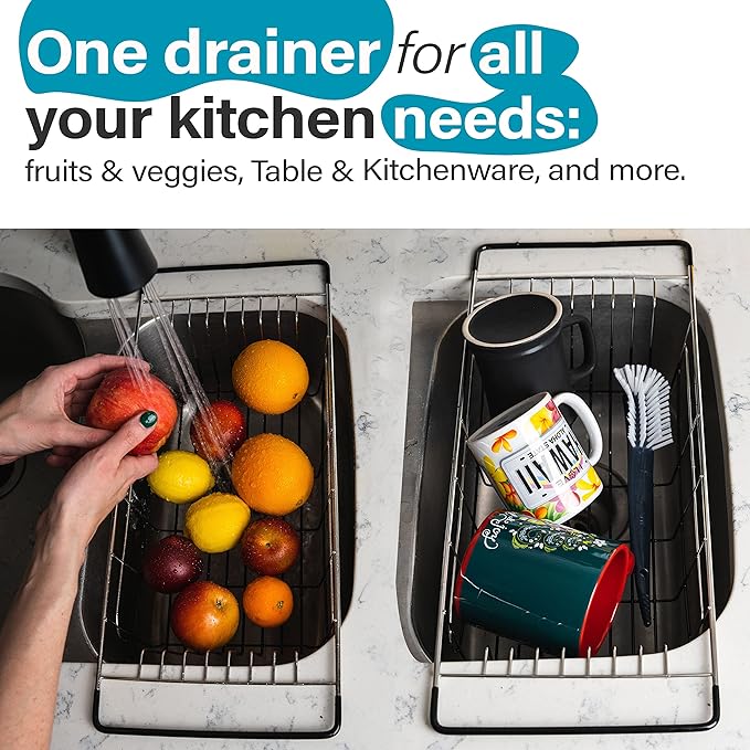 Better Houseware Over The Sink Dish Drying Rack, Space-Saving Stainless Steel Dish drainers for Kitchen Sink, Adjustable Sink Dryer Rack for Dishes