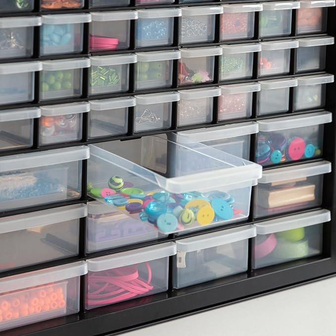 IRIS USA 44-Drawer Small Parts Storage Cabinet, Crafts, Made in USA, Black | Wall-mountable, Stackable, Building Bricks, Screws, Nuts & Bolts, Hardware, Garage Tool Storage