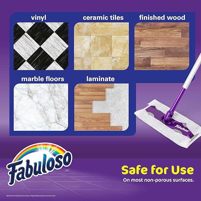 Fabuloso Dry and Wet Sweeper | 2-in-1 Sweeping and Mopping | Swivel Head | Lightweight Aluminum | Pack of 12 Dry Cloths