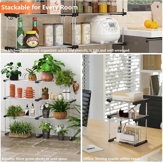 BLULEE Expandable Under Sink Organizer, No-Drill Adjustable Shelf | Custom fit around pipes cabinet rack for bathroom vanity and kitchen pantry, supporting heavy laundry supplies.