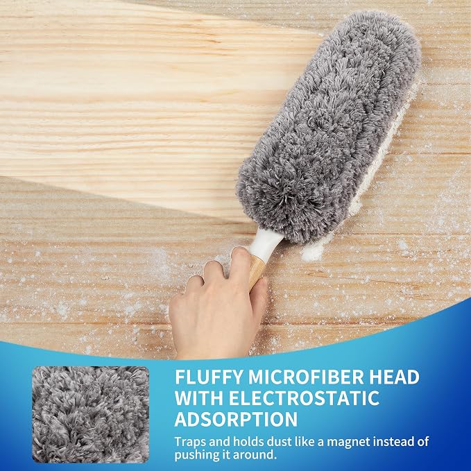 MR.SIGA Lint Free Microfiber Duster, Washable Duster for Household Cleaning | Microfiber hand duster, machine washable feather duster, dusters for cleaning, bamboo handle, replaceable head
