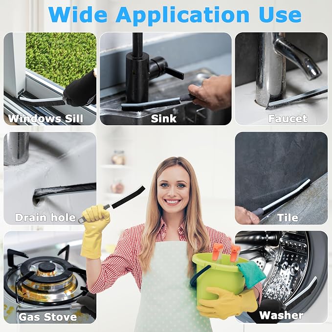 2026 NEW Ergonomic Anti-Slip Handle Grout Brush, 2Pcs Crevice Cleaning Brush, Hard Bristle Multi-Purpose Cleaning Tools, Small Cleaning Brush for Household Use Kitchen Bathroom, Right Hand