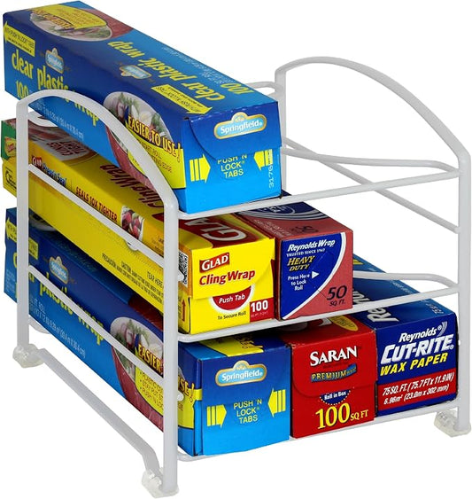 Deco Brothers Wrap Organizer Rack for Kitchen Cabinet, White | for Small / Standard Box, Height Clearance 2-1/2"