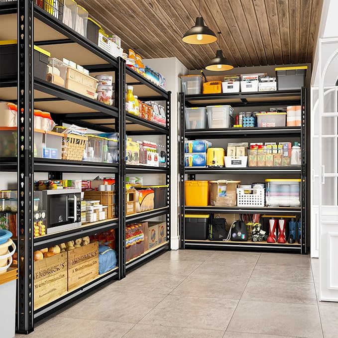 REIBII 5 Tier Garage Shelving for Pantry, Adjustable Storage Shelves | 35.5" W x 11.9" D x 72" H, Holds 2400 Lbs, 5 Reinforcing Ribs, Steel Frame with Powder Coat, Tool-Free Assembly, Freestanding