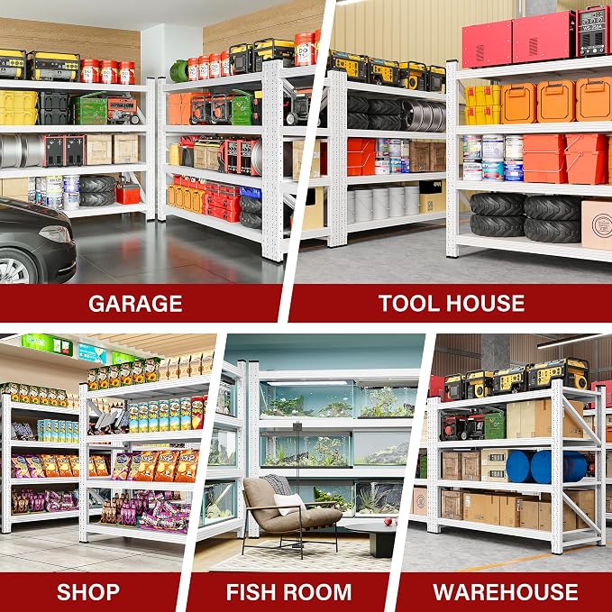 48" Wide Heavy Duty Garage Shelving Units,3000LBS 24 Deep Storage Shelves,White Metal Garage Shelves,Large Storage Rack,Steel Shelf,Industrial Shelving for Shop,Warehouse,48" W x 24" D x 70" H