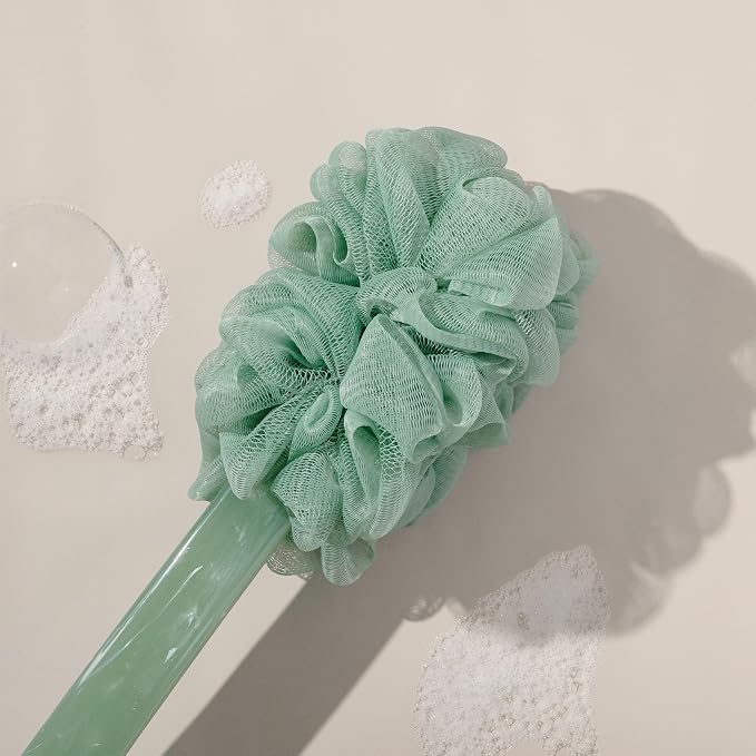 EcoTools Sea Gems EcoPouf Bath Brush, Gentle Exfoliating Body Scrubber for Shower Cleansing & Smoothing, Recycled Netting Loofah with Long Handle, Vegan & Cruelty-Free, 1 Count