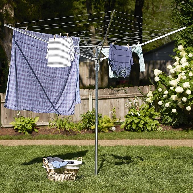Household Essentials Collapsible Umbrella Clothesline Outdoor Dryer in Aluminum Arms and Steel Post, Silver