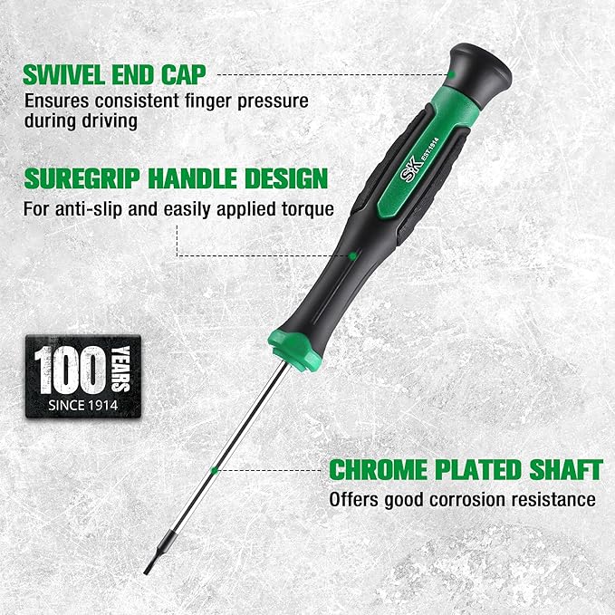 SK 12-Piece Mini Screwdriver Set, Precision Screwdriver Set, Small Kit | Micro Electronics Screwdrivers, Magnetic Slotted/Phillip/Star Tips, Premium Alloy Steel, SureGrip Handle, with Zipper Pouch