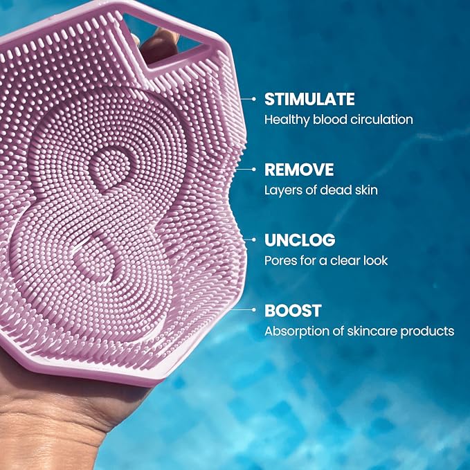 Silicone Shower Scrubber for Body – Exfoliating Loofah Alternative, Zinc & Silver-Infused, Hygienic & Gentle for Sensitive Skin, Durable & Long-Lasting Body Scrubber for Women - Purple