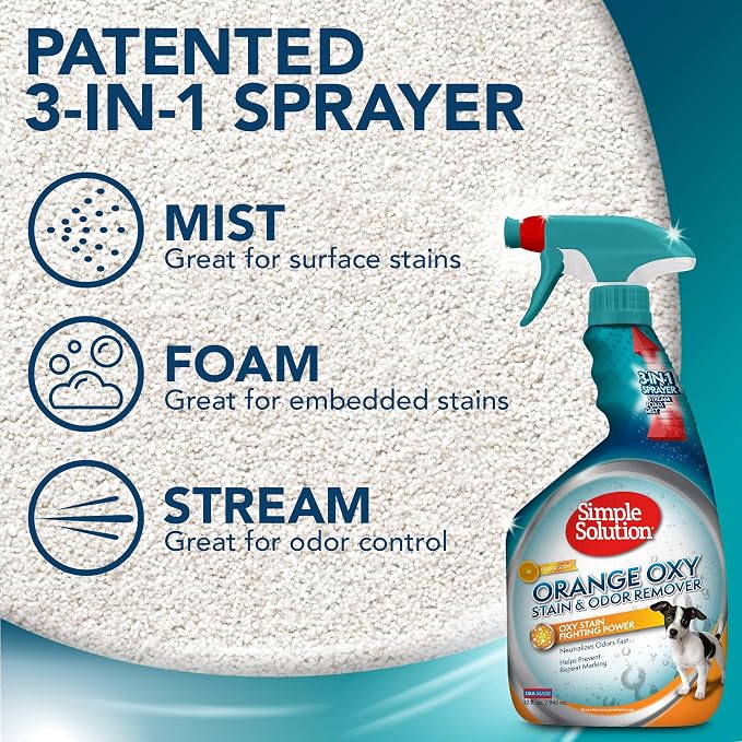 Simple Solution Oxy Charged Pet Stain and Odor Remover | Eliminates Pet Stains and Odors with 3X Cleaning Power | Orange Scent | 32 Ounces
