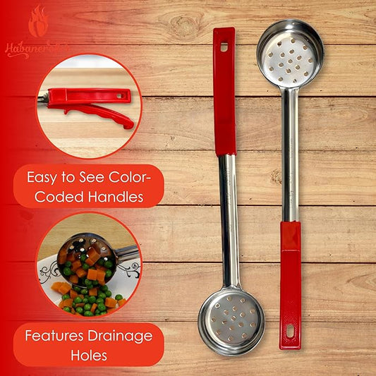 2 Ounce Slotted Stainless Steel Portion Control Ladle Spoon for Measuring and Serving; Commercial Grade Serving Scoops [Pack of 12]