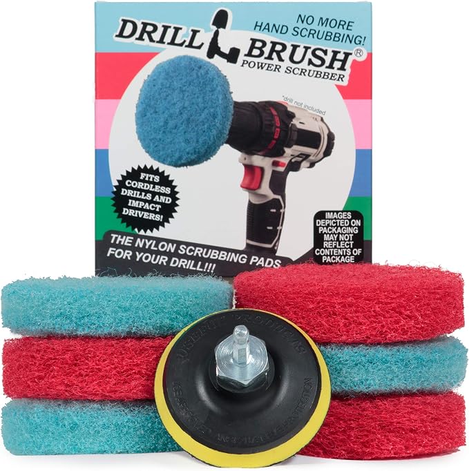 Bathroom Accessories - Cleaning Supplies - Bath Mat - Shower Door Cleaner | Drill Brush - Scrub Pads - Spin Scrubber Pad Kit - Hard Water Stain Remover - Shower Cleaner - Tub Cleaner - Glass Cleaner