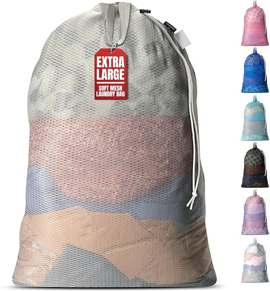 Handy Laundry Mesh XL Laundry Bag 24"x36" with Shoulder Strap, Grey | XL 24x36 Mesh Laundry Bag, Handles & Shoulder Strap, Breathable, Machine Washable, Dorm Travel Bedding, Grey