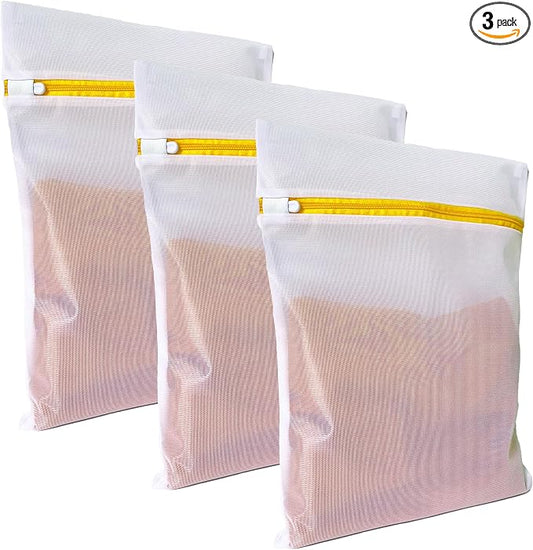 3 Pack Mesh Laundry Bags for Daily Essentials 16inx20in LAUNDRY CLUB® | Dryer Safe, Breathable Fine Net, Sturdy Anti-Rust Zipper, Mesh Laundry Bags for Bras, Underwear, T-Shirts, Shirt, Socks