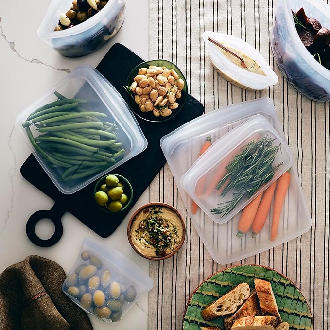 Stasher Premium Reusable Silicone Bags, 6-Pack Starter Kit, Sea Spray | Food-Safe Silicone, BPA-Free, Leak-Free, Eco-Friendly, Dishwasher, Lunch Bag, Travel Containers, Meal Prep, Food Storage