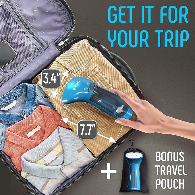 Portable Travel Garment Steamer for Clothes, Metal Steam Head, 25s Heat Up, Pump System, Mini Size, Handheld Steamer for Any Fabrics, No Water Spitting, 120V