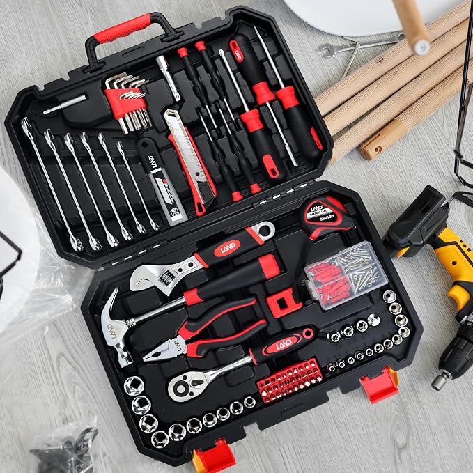 LAND 159-Piece Tool Set with Storage Case, Home & Auto Repair Kit | Basic Tool Kit for Mechanic Work, Auto Repair, Household Fixes, Garage, Furniture Assembly & Workshop with Storage Case